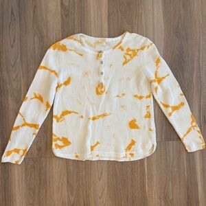 Lisa Todd Orange and White Tie Dye Long Sleeve Cotton Henley Sweater